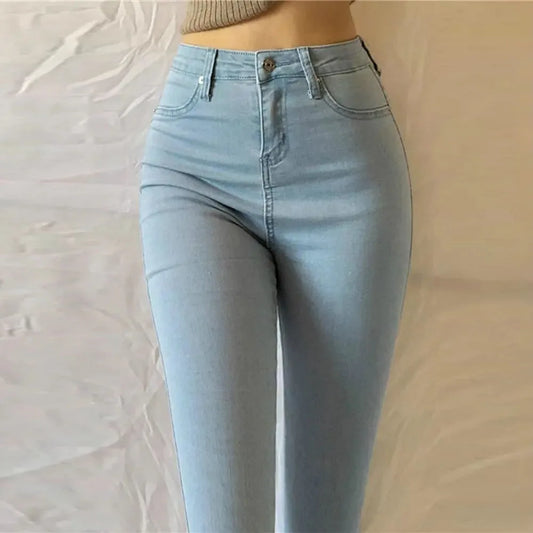 Skinny High Waist Blue Jeans Women Plus Size 38 40 Korean Fashion Slim Pencil