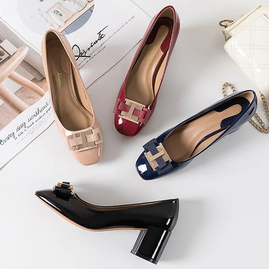 Classic Bridal Wedding Shoes Woman Metal Decoration Pumps Bowknot High Heel