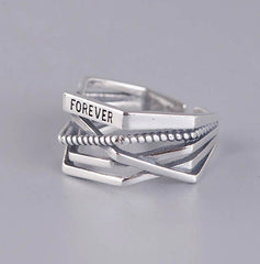 925 Sterling Silver Line Winding Shape Forever letter Open Rings For Women
