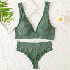 Seamless Underwear Set Women Sport Lingerie Set Wireless Deep V Bra