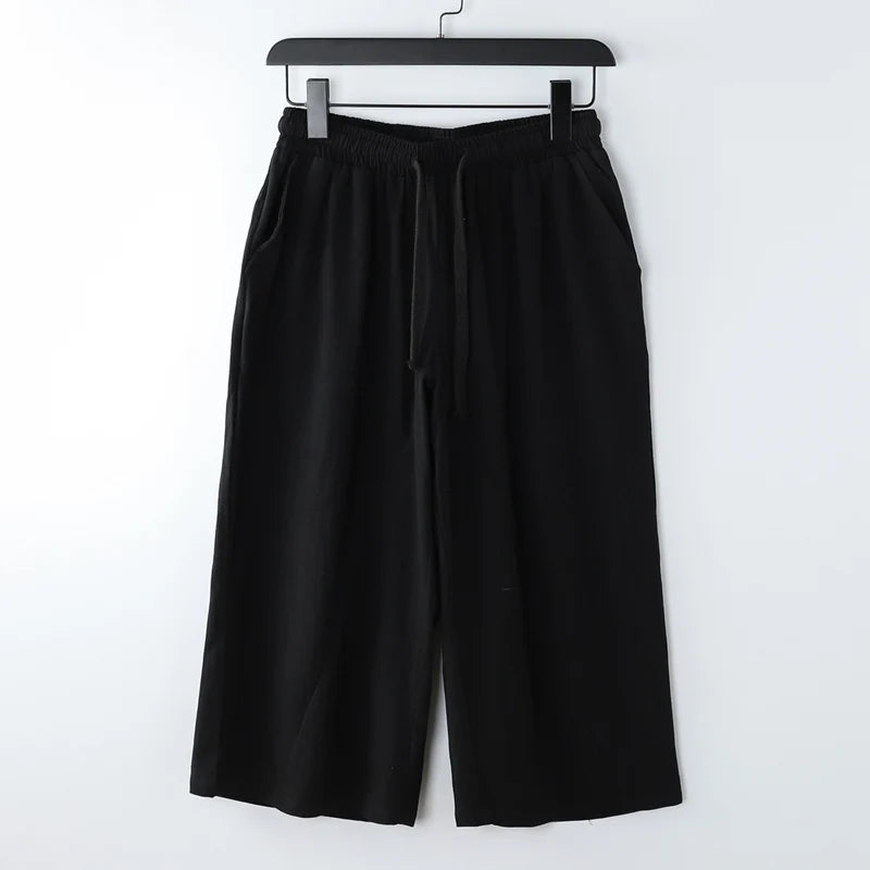 Cotton Linen Short Men Length Knee 8XL 9XL 13XL 170KG Large Size High Waist Shorts Male Long Men's Summer Breeches