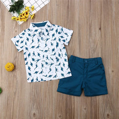 1-6 Years Baby Boys Clothes Set Short Sleeve Dinosaur Print Shirt Boys Tops Dragon Blue Shorts Pants Boys Outfits Children Suits