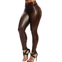 Winter Black Leather Leggings Women Skinny Push Up High Waist Legging Pockets