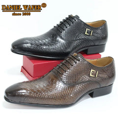 Luxury Men Oxford Shoes Snake Skin Prints Classic Style Dress