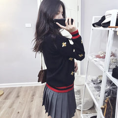Fashion Designer Bee Embroidery Cardigan Long Sleeve Single Breasted