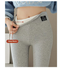 Winter Women Pants Thermal Fleece Thicken Leggings High Waist Ribbed Leggings