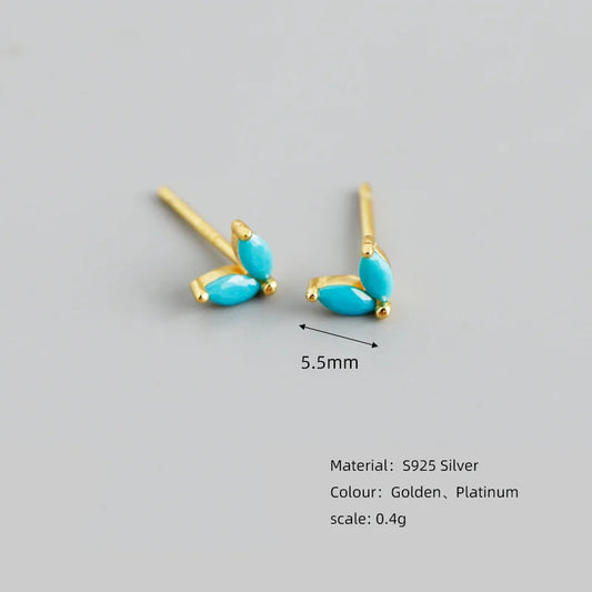 WANTME 925 Sterling Silver Fashion Korean Chic Blue Horse Eye Zircon Stud Earrings for Women Teen Simple Color Piercing Jewelry