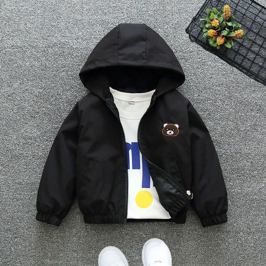 Baby Boy Jacket Cartoon Bear Hooded Windbreaker Coat Zipper Fashion Girls Kids Clothes