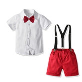 Kids Boy Clothes White Shirt + Red Shorts 4 Pieces Toddler Boy Outfit Perform Children Birthday Costume Birthday Outfit