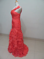 Homecoming Dresses: One-Shoulder Slim-Fit Slimming Slit Multi-Layer Lace Evening