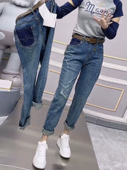 Spring 2024 High Waist Contrast Color Plus Size Ladies Denim