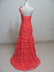 Homecoming Dresses: One-Shoulder Slim-Fit Slimming Slit Multi-Layer Lace Evening