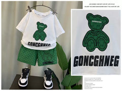 Children Boy Clothes Set Kid Girls Cartoon Bear Tshirts and Shorts 2 Pieces Suit Baby Letter Print Top Bottom Suit Tracksuits