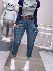 Spring 2024 High Waist Contrast Color Plus Size Ladies Denim