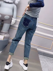 Plus Size Women's Clothing 2024 Spring & Fall High Waist Ripped Harlem Denim