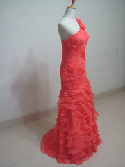 Homecoming Dresses: One-Shoulder Slim-Fit Slimming Slit Multi-Layer Lace Evening