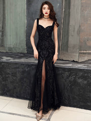 Homecoming Dresses: Black High-End Temperament Fishtail Long Sequins