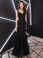 Homecoming Dresses: Black High-End Temperament Fishtail Long Sequins