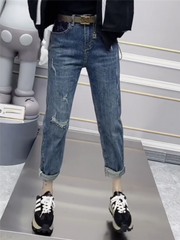 High Waist Contrast Color Ninth Chubby Girl mm Slimming Jeans