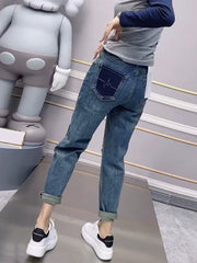 Spring 2024 High Waist Contrast Color Plus Size Ladies Denim