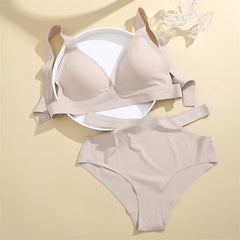 Women Leopard Print V-neck Bra Briefs Set Seamless Underwear