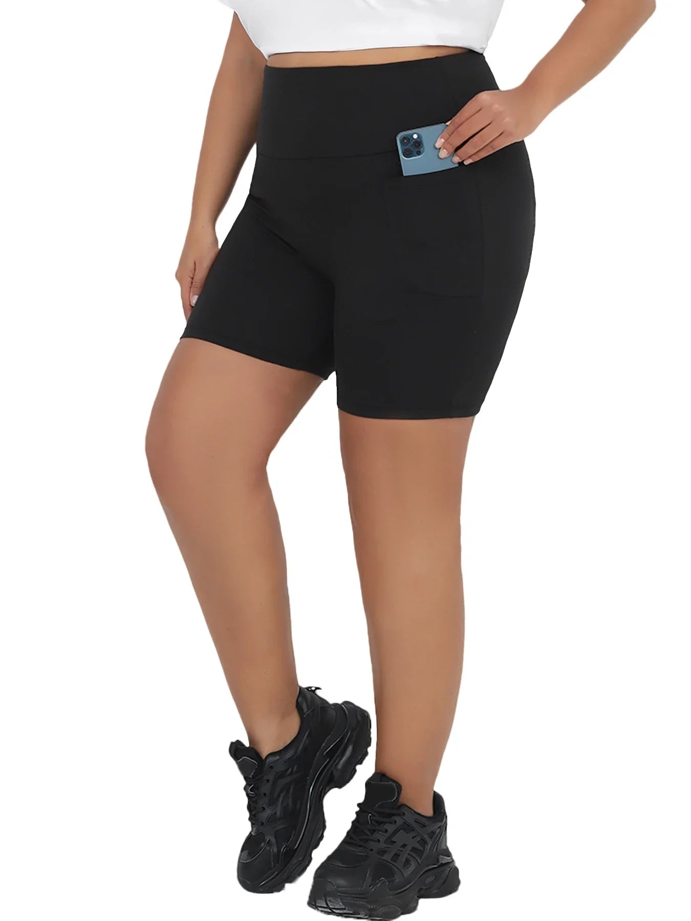 Plus Size High Waisted Biker Shorts For Women With Pockets Super Soft Tummy Control No See Through Workout Running Yoga