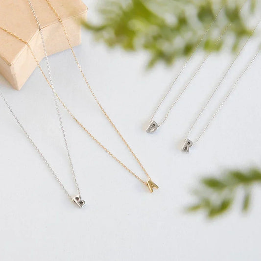 FSUNION New Arrival Fashion Tiny Initial Necklace Gold Silver Color Cut Letters Single Name Choker For Women Pendant