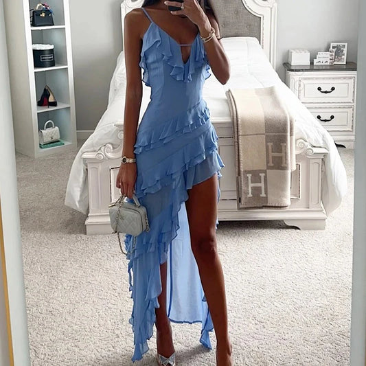 Maxi Midi Ruffles Beach Dress Fashion Solid Color A-line Midi Dress