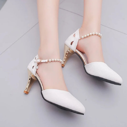 Women Fashion Pointed Toe Comfortable Slip on High Heel Shoes Lady Silver