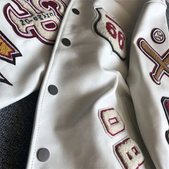 Men's spring and autumn baseball uniform Y2K retro trend leather jacket heavy