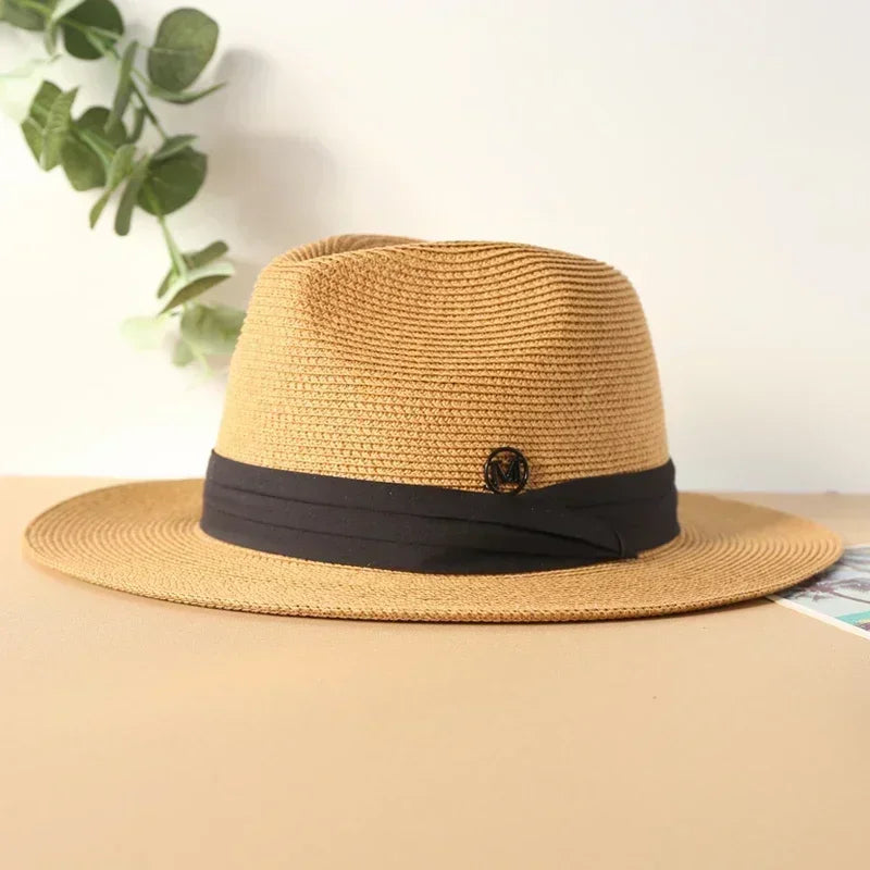 Big Size XL 63cm Travel Panama Jazz Straw Hat Summer Sun Hats for Women Men Wedding Wide Brim Fedora Straw Beach Hat UV UPF 50+