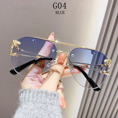 Rimless Designer Sunglasses Women Trendy Luxe Fashion Sunglasses Men