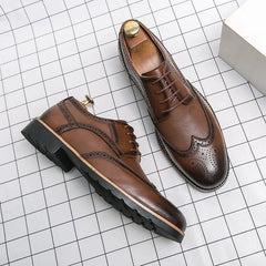 Handmade Mens Wingtip Oxford Shoes Grey Leather Brogue Men's Dress Shoes