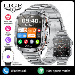 LIGE 2025 Rugged Military Smart Watch Men Outdoor Watches lP68 Waterproof 1.95" Al Voice BT Call Man Smartwatch For Android IOS