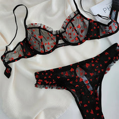Lingerie Thongs Set Ultra Thin Transparent Bra Women Underwire Push Up Bra