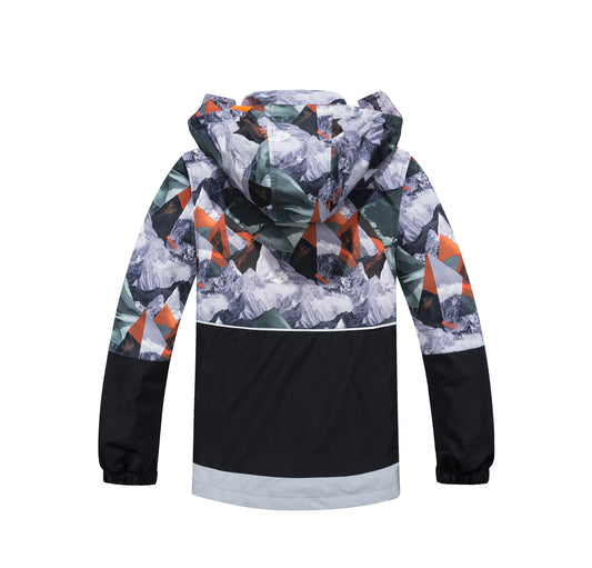 Boys Geometry Rain Jackets with Removable Hood Lightweight Waterproof Windbreakers Raincoats