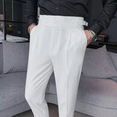 Male Trousers Suit Pants Spring Summer British Style Polyester Slight Stretch Slim Straight