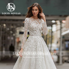 White Bridesmaid Dresses: A-Line Long Sleeve Wedding Dresses Sequined Illusion