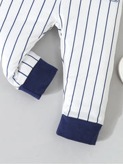 0-18 Months Newborn Baby Boy Clothing Set Long Sleeved Patchwork Striped Baseball Jumpsuit with Pants Autumn Indoor Party Suit