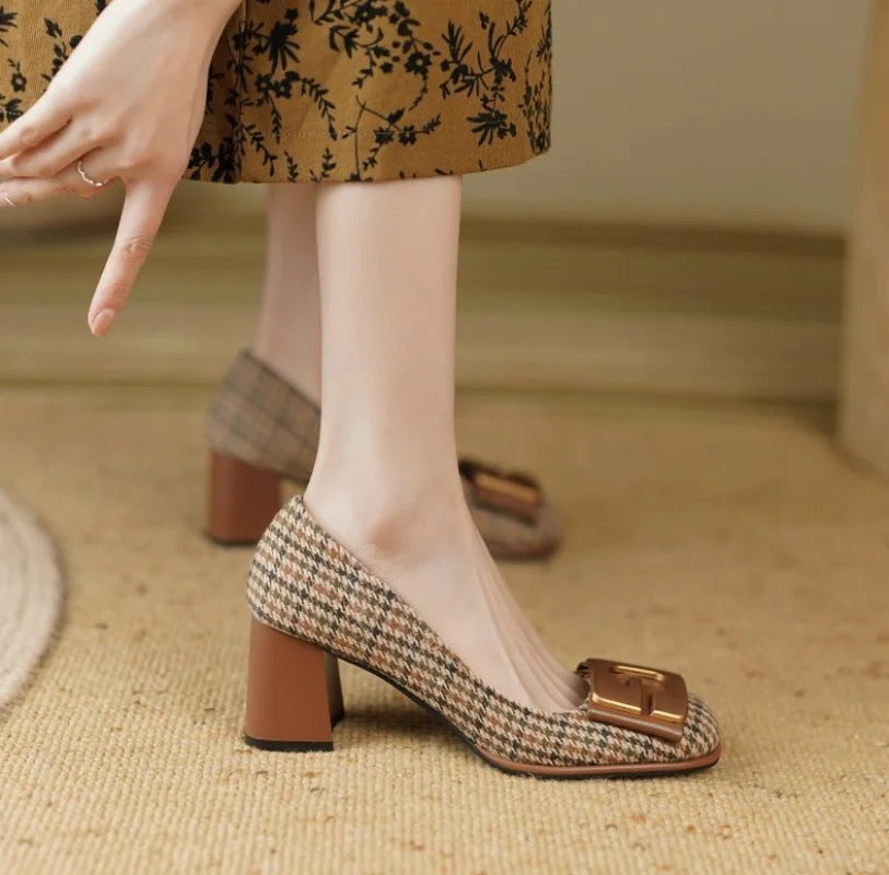 Shoes for Women Square Toe Ladies Summer Footwear Office with Heel