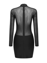 Formal attire Dresses: Long Sleeve Mesh Black Mini Bodycon Bandage Dress