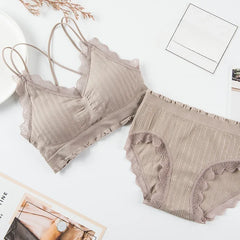 Tops Set High Waist Panties Women Wireless Underwear Suit Soft Padded Bras Set