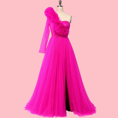Homecoming Dresses: Evening Dress One Sleeve Leg Slit Prom Dress