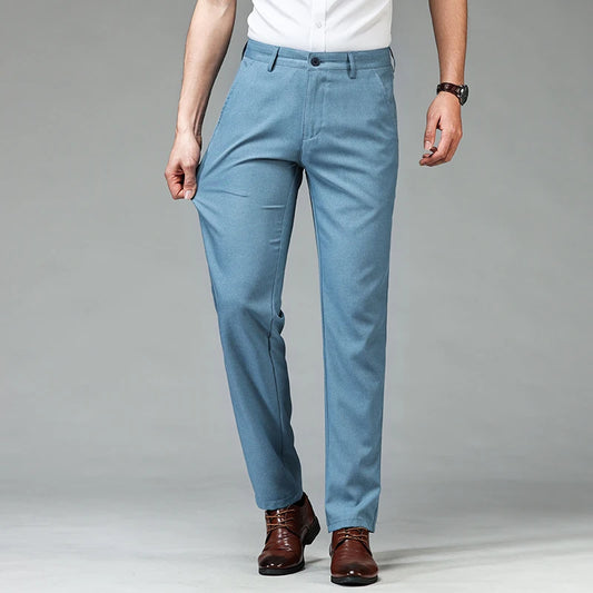 Men's Straight-fit Casual Pants Summer Business Straight Stretch Light Grey Khaki