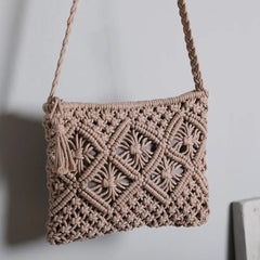 Bohemia Hand Woven Beach Bag With Tassels Cotton Crochet Hollow
