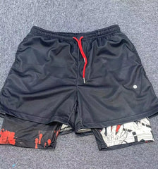 men's double layered shorts men anime high waisted oversized breathable sports