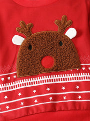 2-piece set of fashionable and cute round neck long sleeved star print hoodie and pants for baby boys, worn on Christmas Day