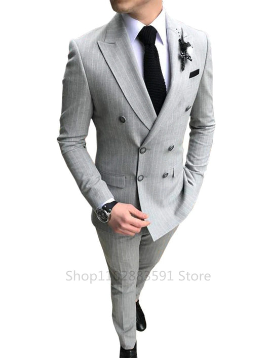 Tuxedo for Mens: Men's Striped Wedding Casual Tuxedo Men's British Slim Suit 2pcs