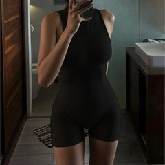 Yoga Jumpsuit Women's Leotard Sports Zipper Running Shorts Sleeveless Fitness Suit