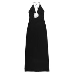 Homecoming Dresses: Deep V-neck 3D Flower Backless Women Long Prom Dress
